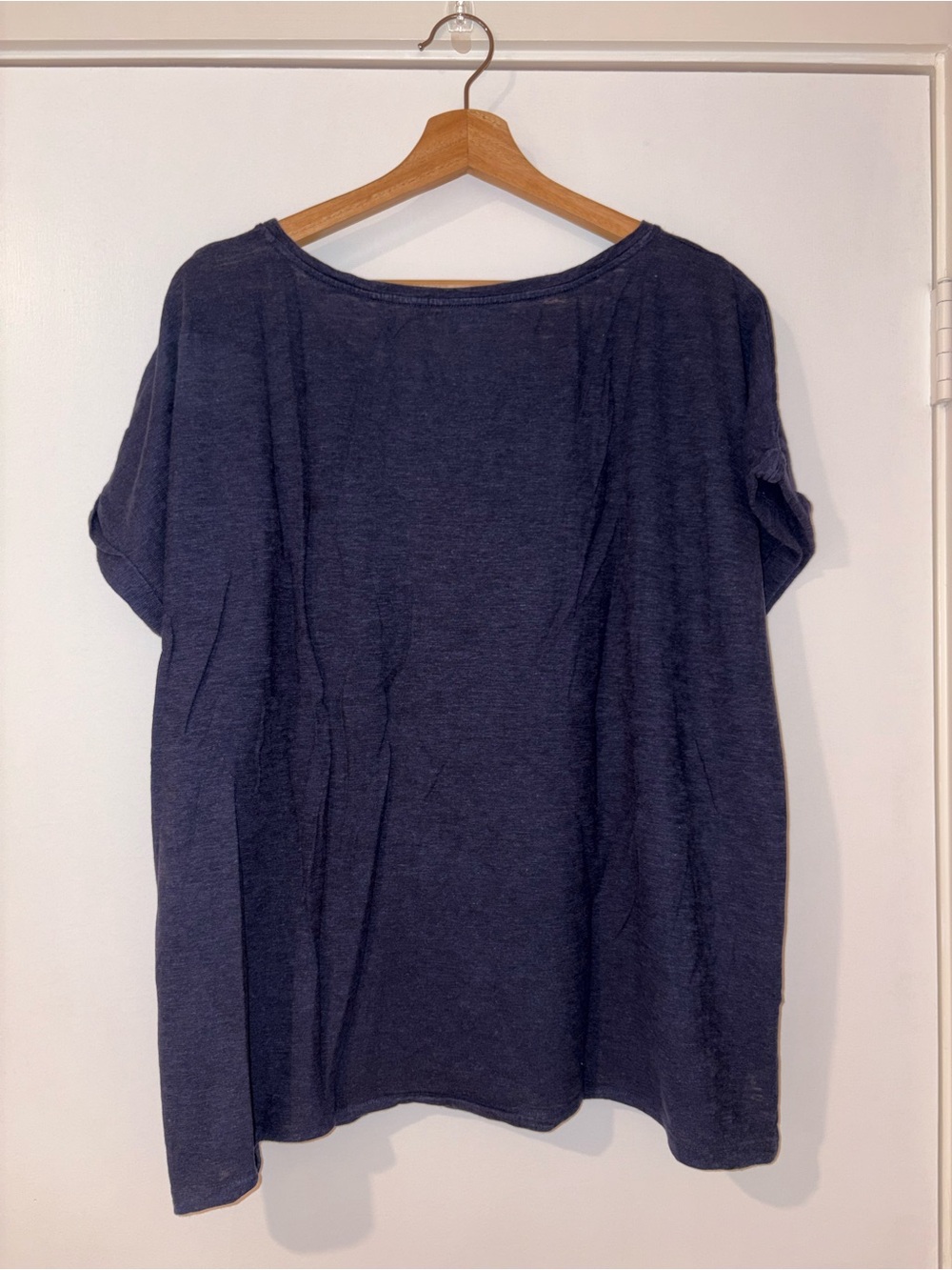 Eileen Fisher Relaxed Scoop Neck Rolled Short-Sleeve Tee in Deep Navy - Picture 7 of 8